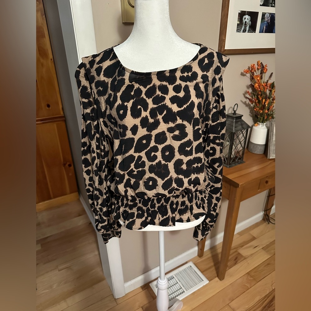 Vero Moda Black and Tan Animal Print work to night top